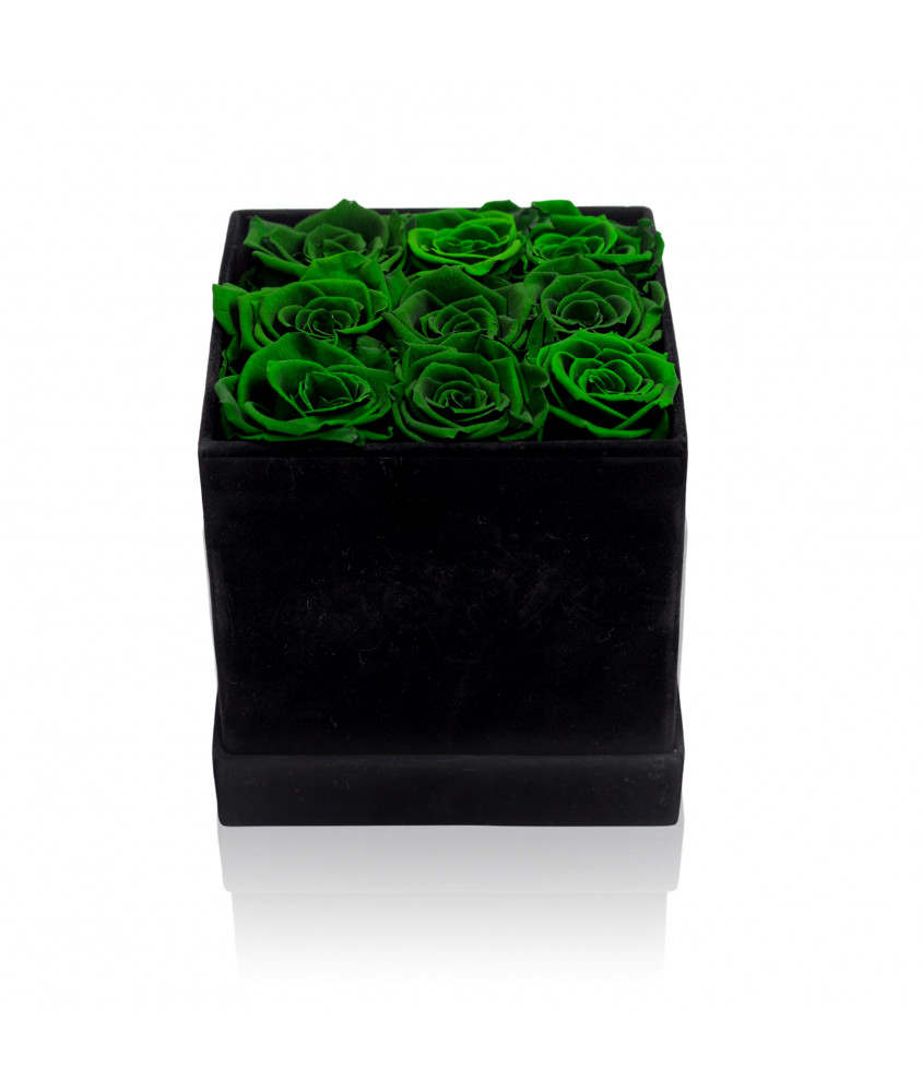Cubo con Rose Verdi Stabilizzate