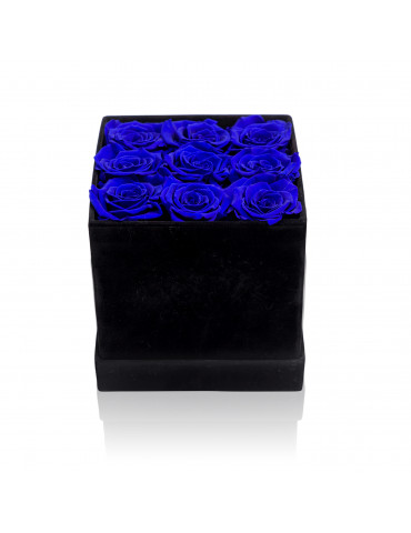 Cubo con Rose Blu Stabilizzate