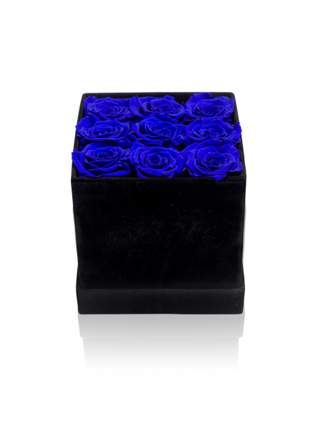 Cubo con Rose Blu Stabilizzate