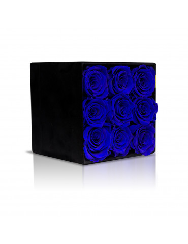 Cubo con Rose Blu Stabilizzate
