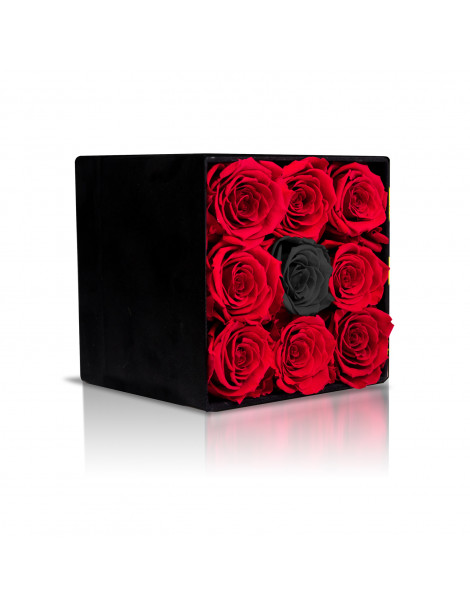 Box Elegante con Rose Rosse e Rosa Nera
