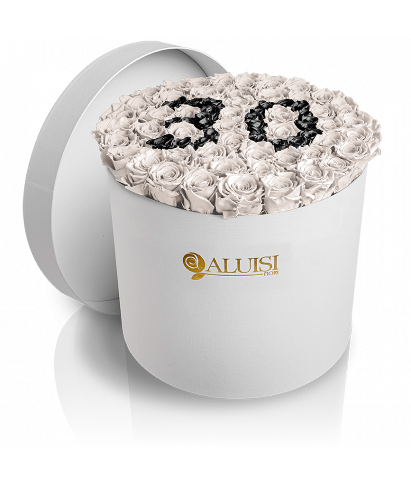 50 Rose Bianche Stabilizzate Flower Box Personalizzabile