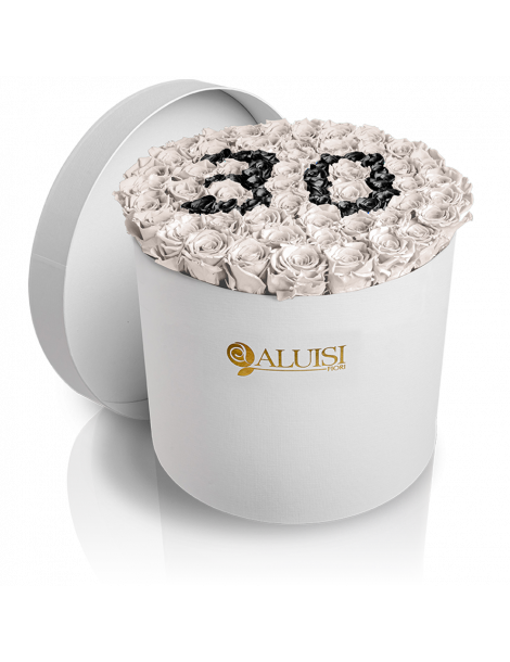 50 Rose Bianche Stabilizzate Flower Box Personalizzabile
