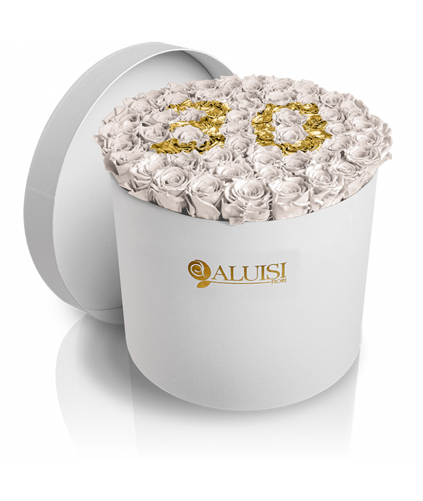 50 Rose Bianche Stabilizzate Flower Box Personalizzabile