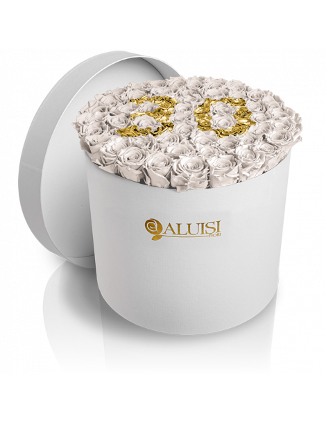 50 Rose Bianche Stabilizzate Flower Box Personalizzabile
