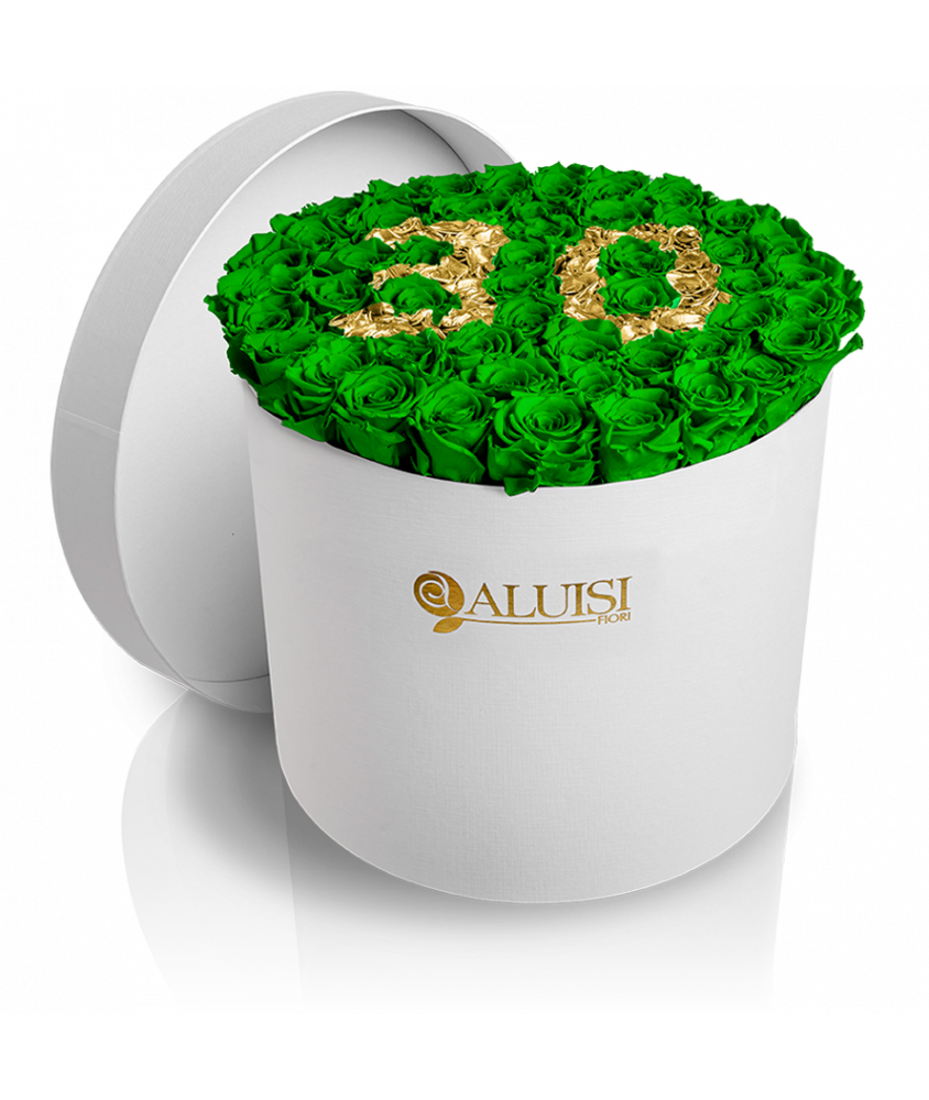 50 Rose Verdi Stabilizzate Flower Box Personalizzabile