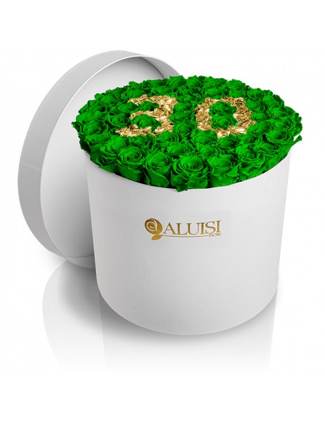 50 Rose Verdi Stabilizzate Flower Box Personalizzabile
