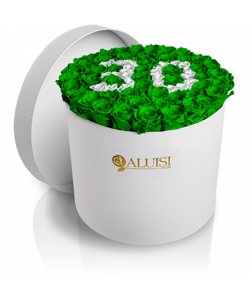 50 Rose Verdi Stabilizzate Flower Box Personalizzabile