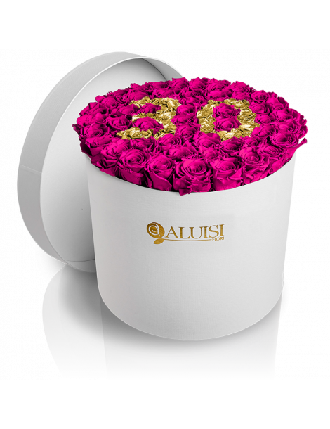 50 Rose Fucsia Stabilizzate Flower Box Personalizzabile