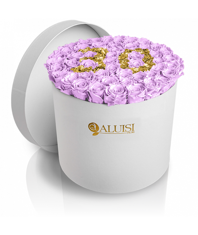 50 Rose Viola Stabilizzate Flower Box Personalizzabile