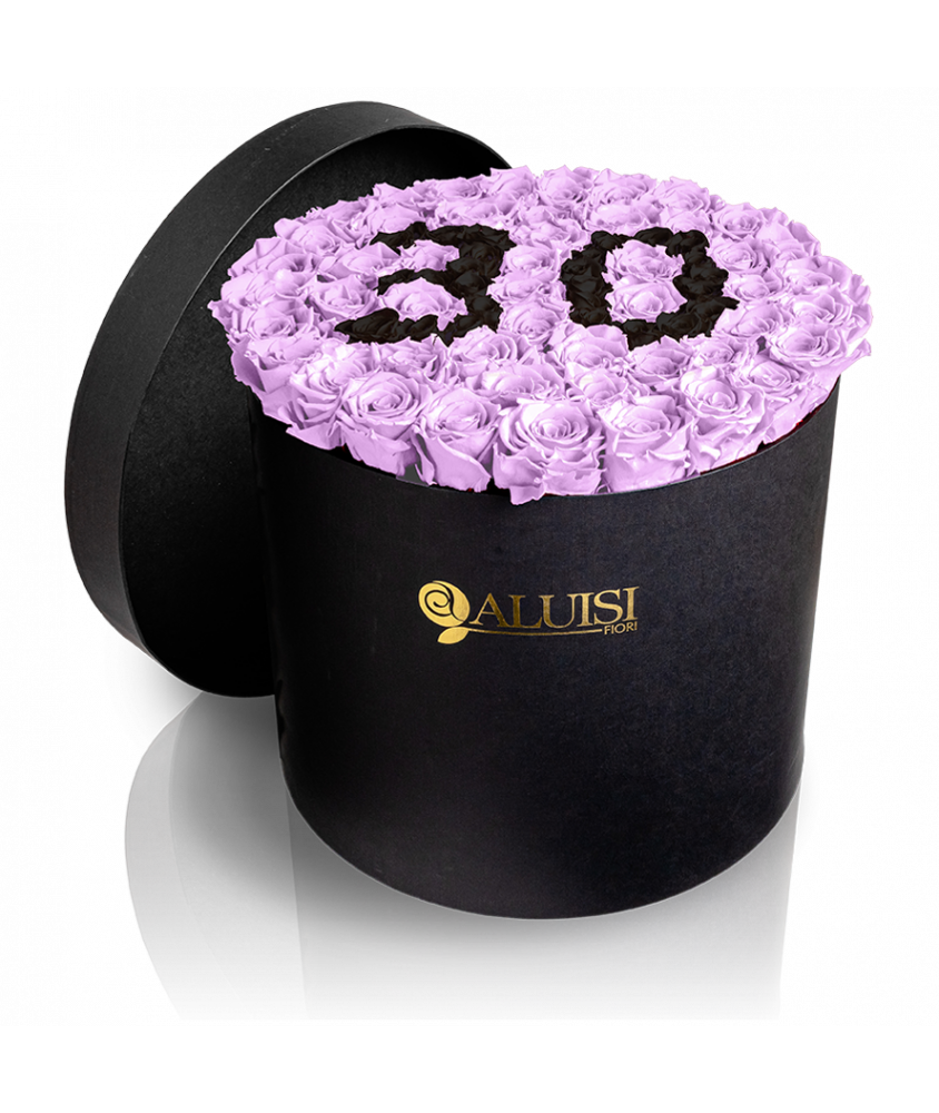 50 Rose Viola Stabilizzate Flower Box Personalizzabile