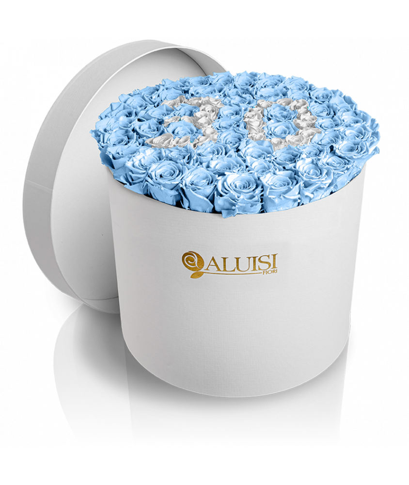 50 Rose Celesti Stabilizzate Flower Box Personalizzabile