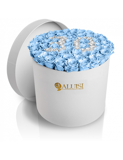 50 Rose Celesti Stabilizzate Flower Box Personalizzabile