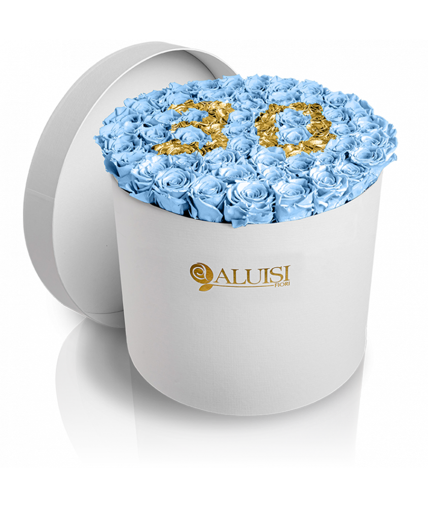 50 Rose Celesti Stabilizzate Flower Box Personalizzabile