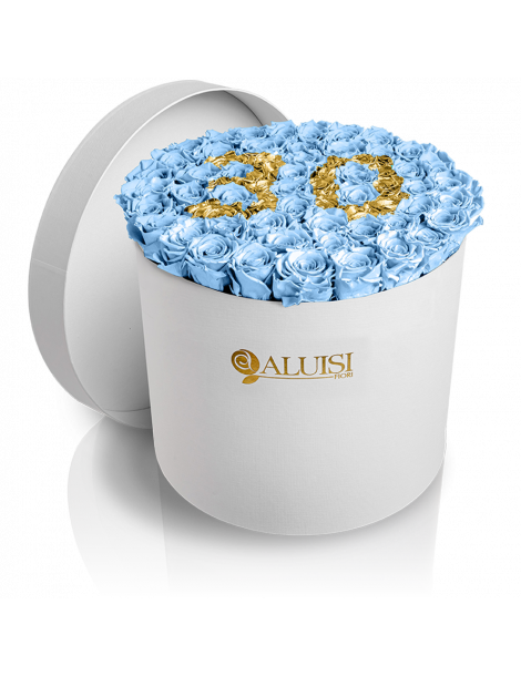 50 Rose Celesti Stabilizzate Flower Box Personalizzabile