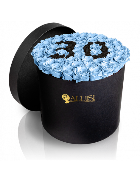 50 Rose Celesti Stabilizzate Flower Box Personalizzabile