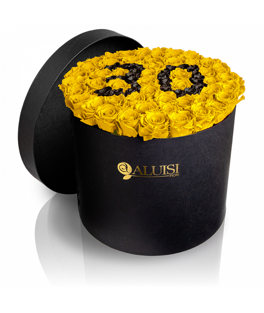 50 Rose Gialle Stabilizzate Flower Box Personalizzabile