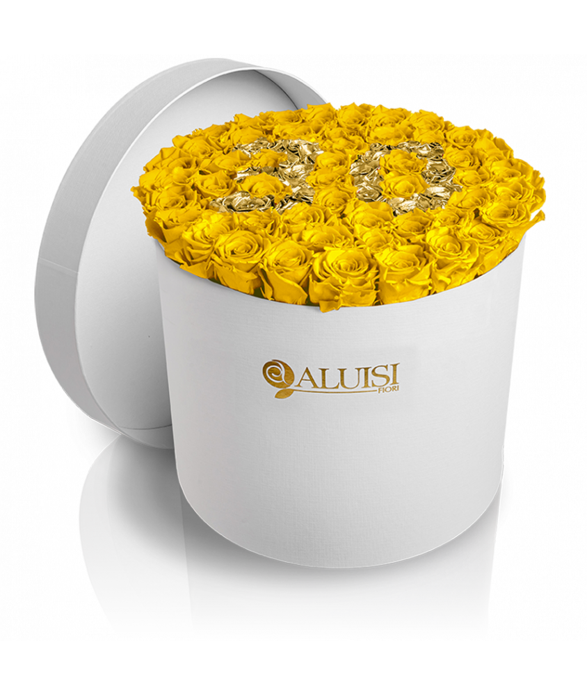 50 Rose Gialle Stabilizzate Flower Box Personalizzabile