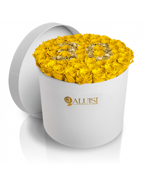 50 Rose Gialle Stabilizzate Flower Box Personalizzabile