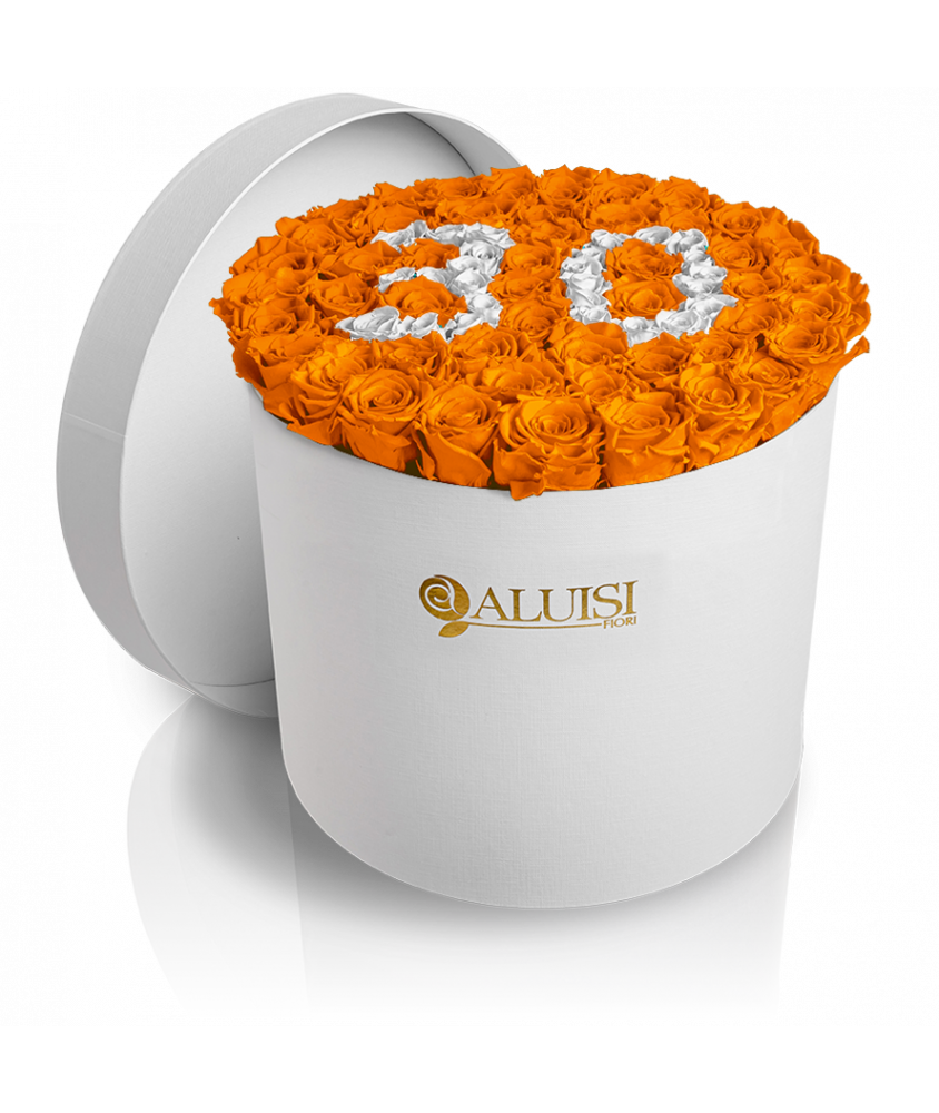 50 Rose Arancioni Stabilizzate Flower Box Personalizzabile