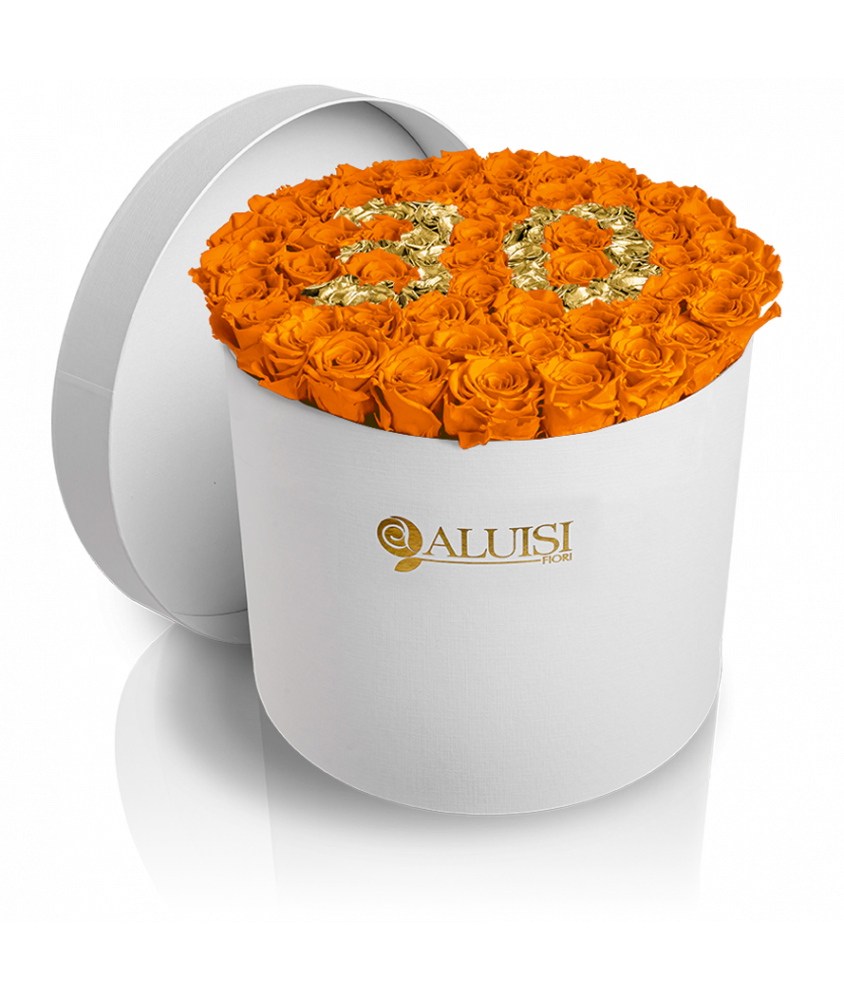 50 Rose Arancioni Stabilizzate Flower Box Personalizzabile