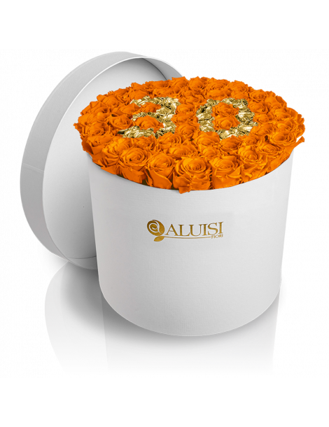 50 Rose Arancioni Stabilizzate Flower Box Personalizzabile