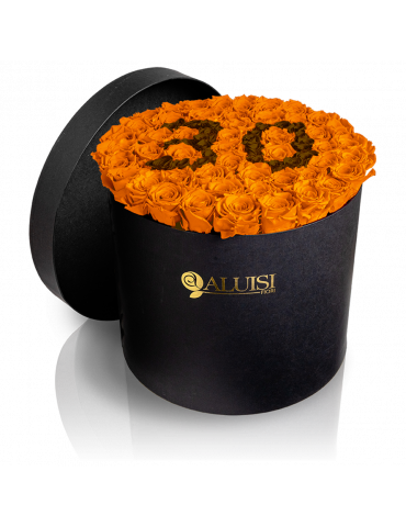 50 Rose Arancioni Stabilizzate Flower Box Personalizzabile