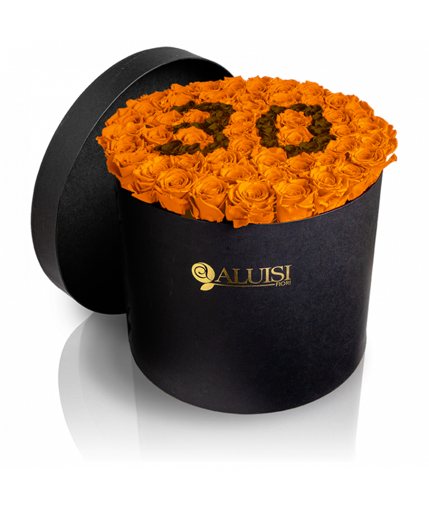 50 Rose Arancioni Stabilizzate Flower Box Personalizzabile