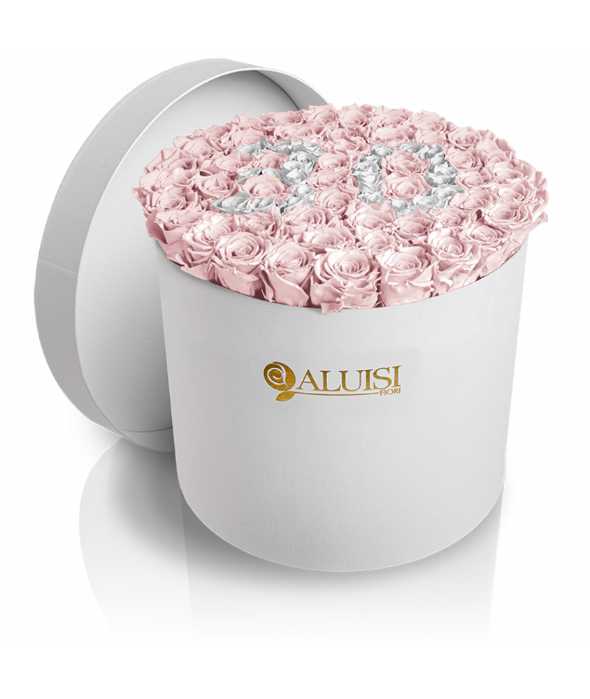 50 Rose Rosa Stabilizzate Flower Box Personalizzabile