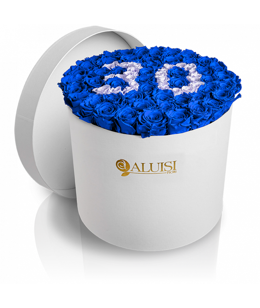 50 Rose Blu Stabilizzate Flower Box Personalizzabile