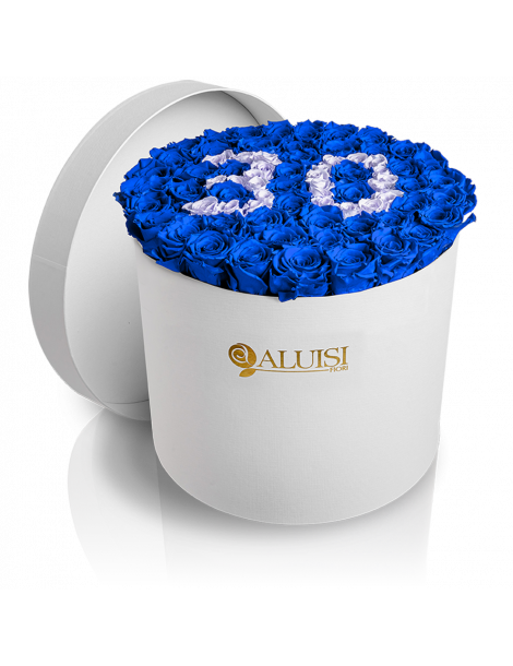 50 Rose Blu Stabilizzate Flower Box Personalizzabile