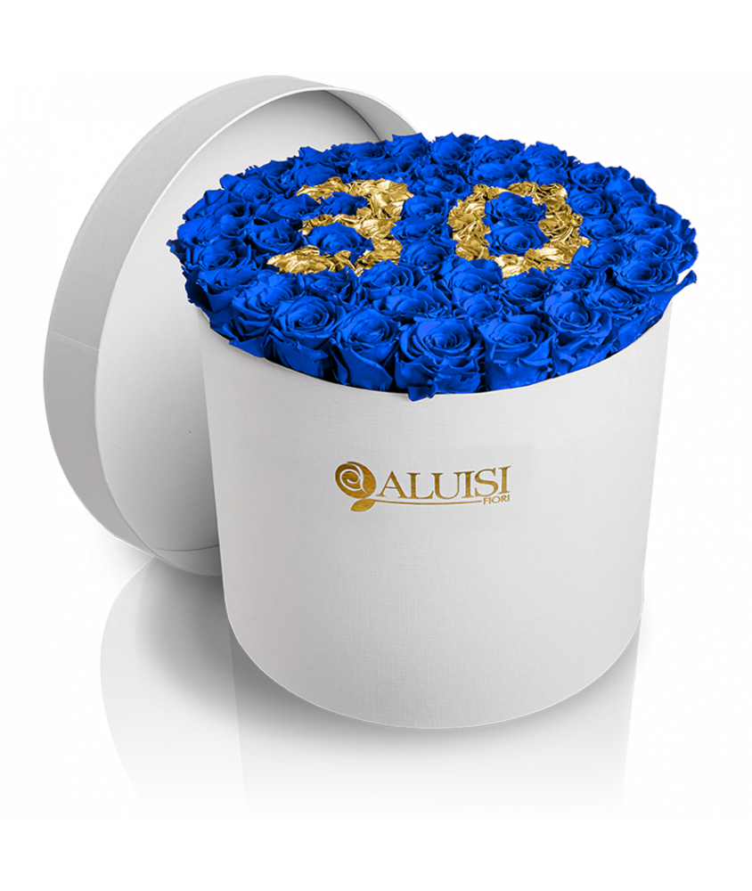 50 Rose Blu Stabilizzate Flower Box Personalizzabile