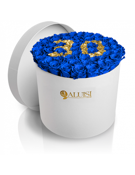 50 Rose Blu Stabilizzate Flower Box Personalizzabile