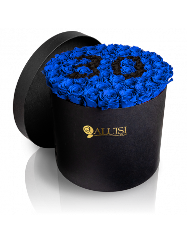 50 Rose Blu Stabilizzate Flower Box Personalizzabile