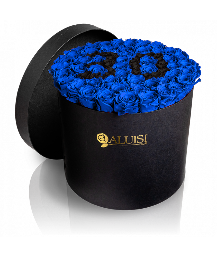 50 Rose Blu Stabilizzate Flower Box Personalizzabile