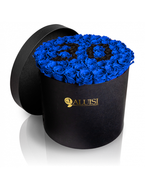 50 Rose Blu Stabilizzate Flower Box Personalizzabile