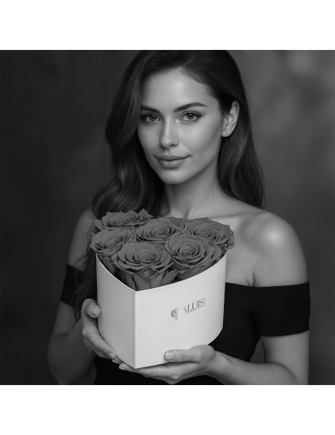 Cuore 6 Rose Arancioni Stabilizzate