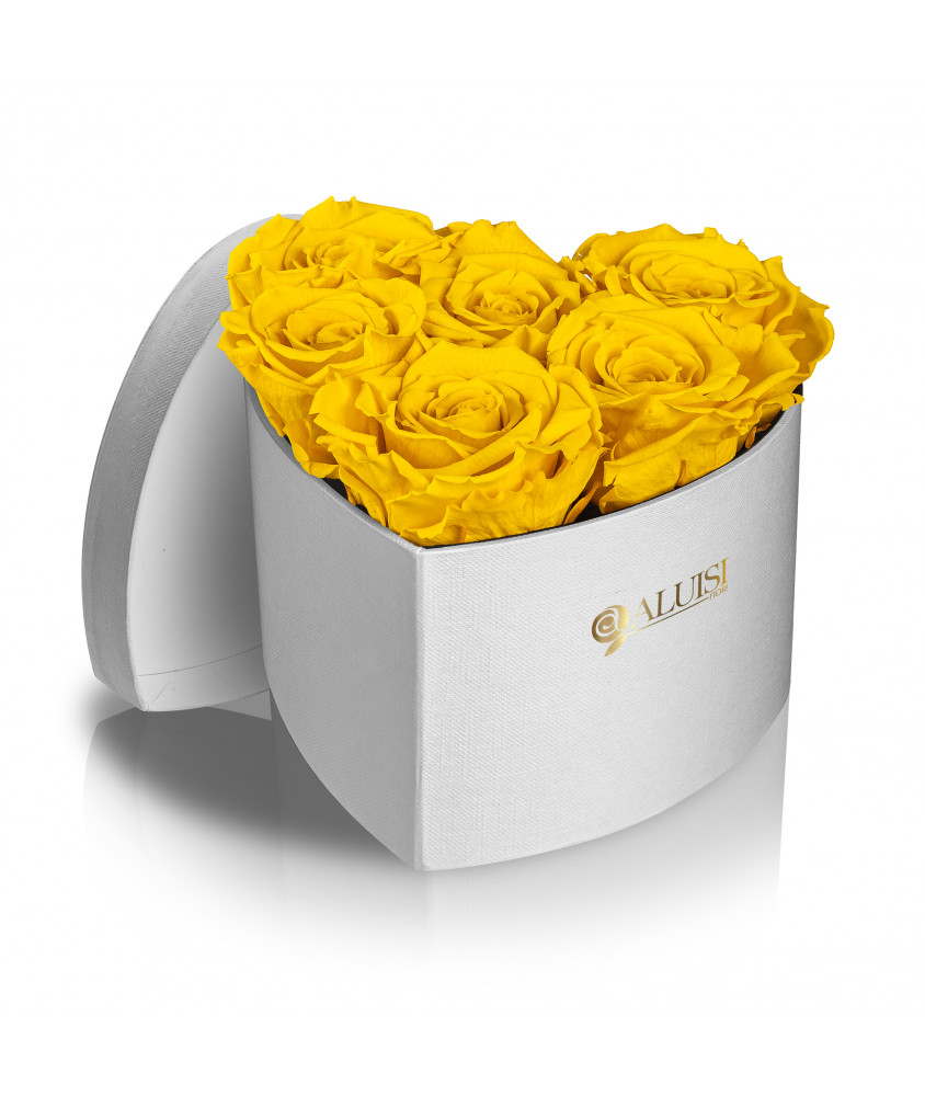 Cuore 6 Rose Gialle Stabilizzate