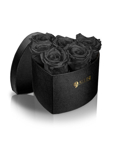 Cuore 6 Rose Nere Stabilizzate