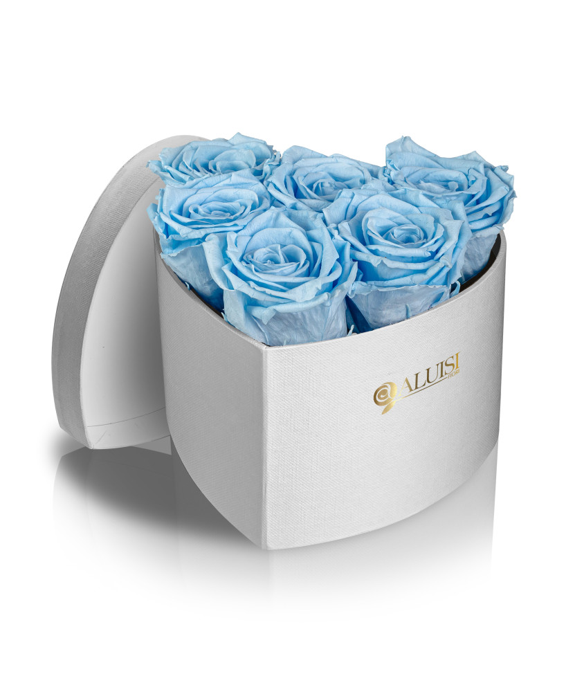 Cuore 6 Rose Celesti Stabilizzate