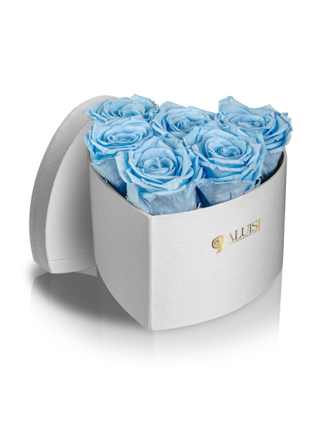Cuore 6 Rose Celesti Stabilizzate