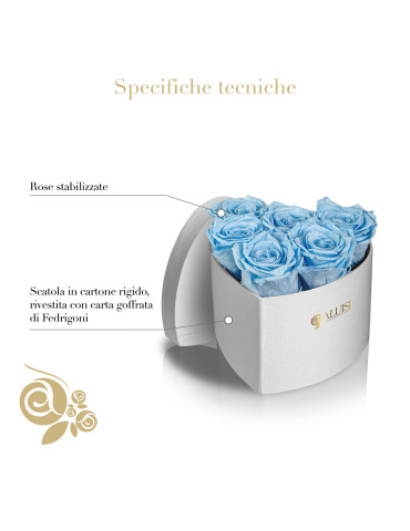 Cuore 6 Rose Celesti Stabilizzate