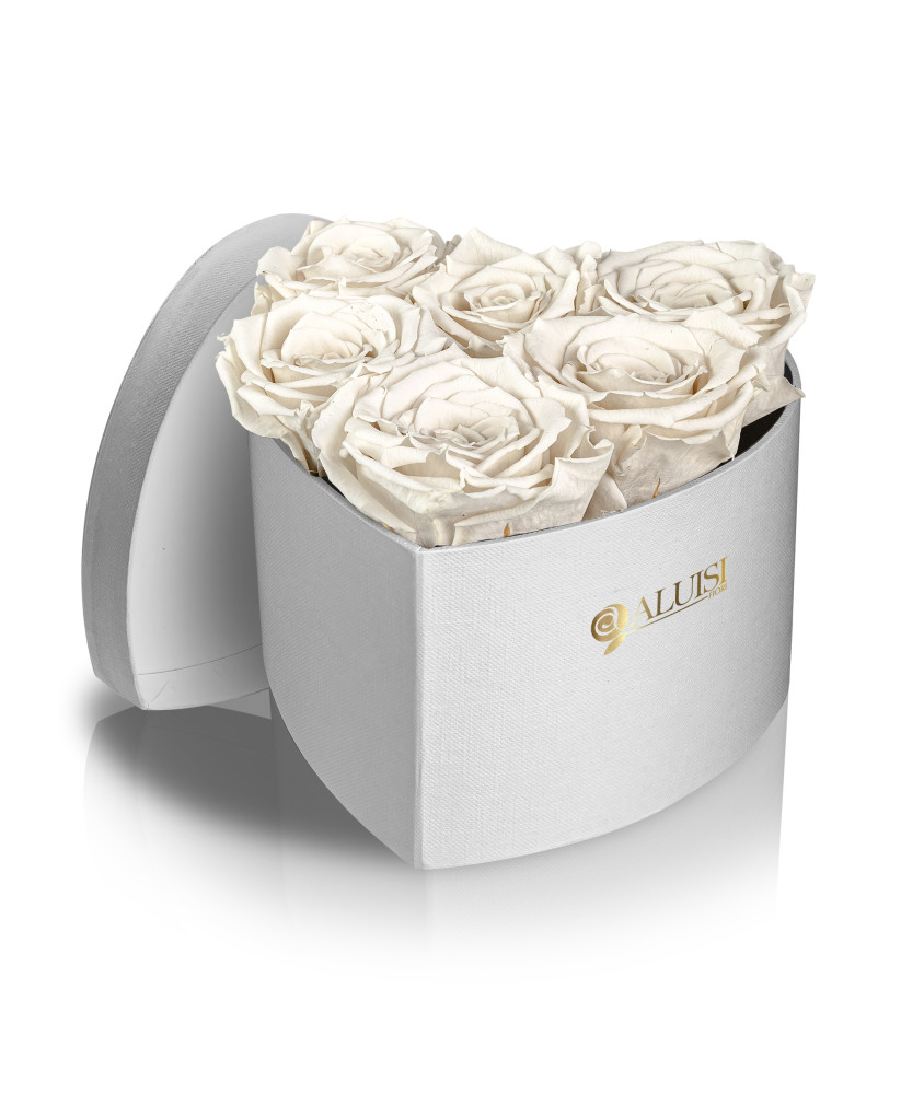 Cuore 6 Rose Bianche Stabilizzate