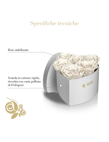 Cuore 6 Rose Bianche Stabilizzate