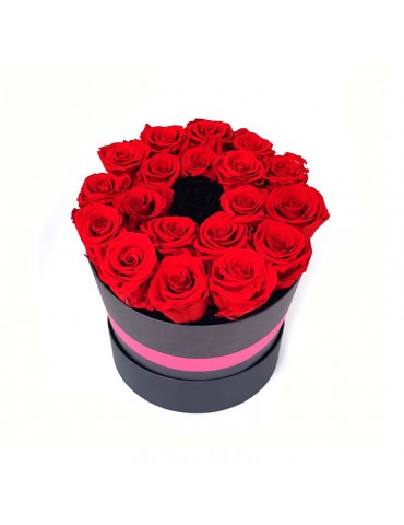 Flower Box con 20 Rose Stabilizzate - Rosse e Nera centrale