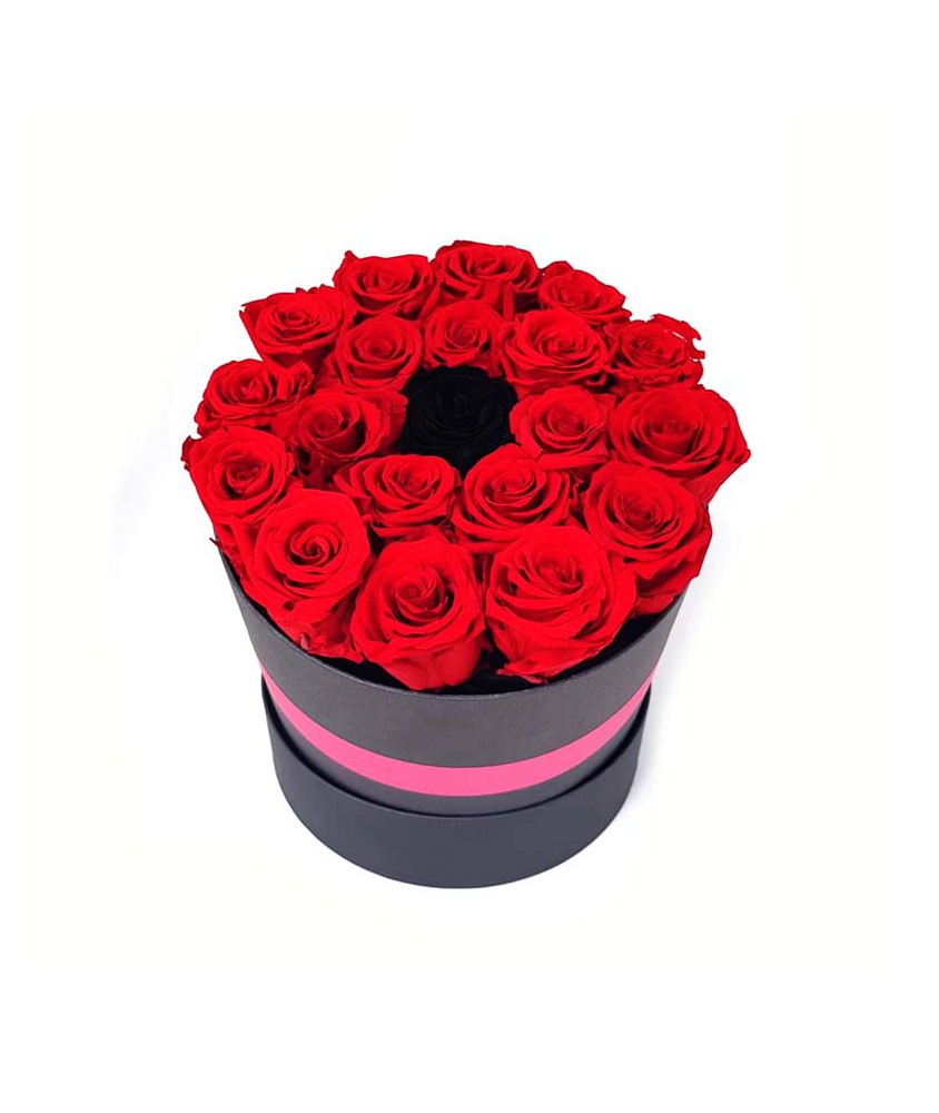 Flower Box con 20 Rose Stabilizzate - Rosse e Nera centrale