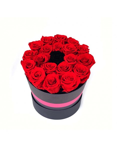 Flower Box con 20 Rose Stabilizzate - Rosse e Nera centrale