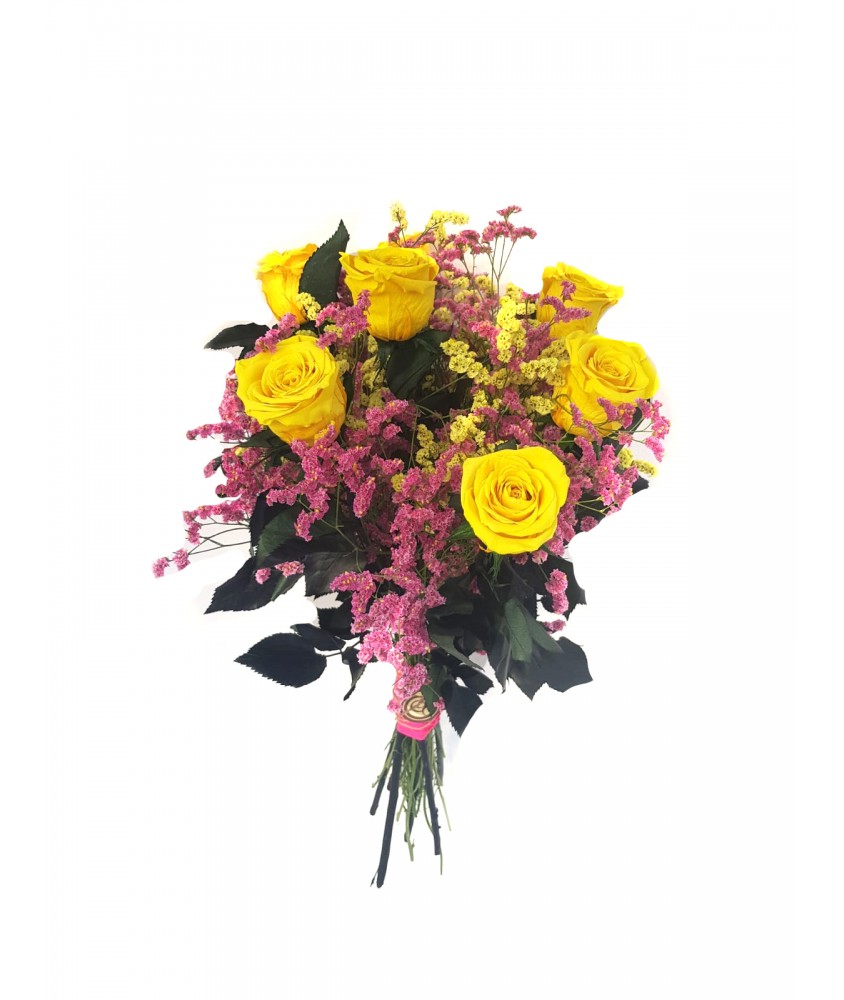 Bouquet con Rose Gialle Stabilizzate